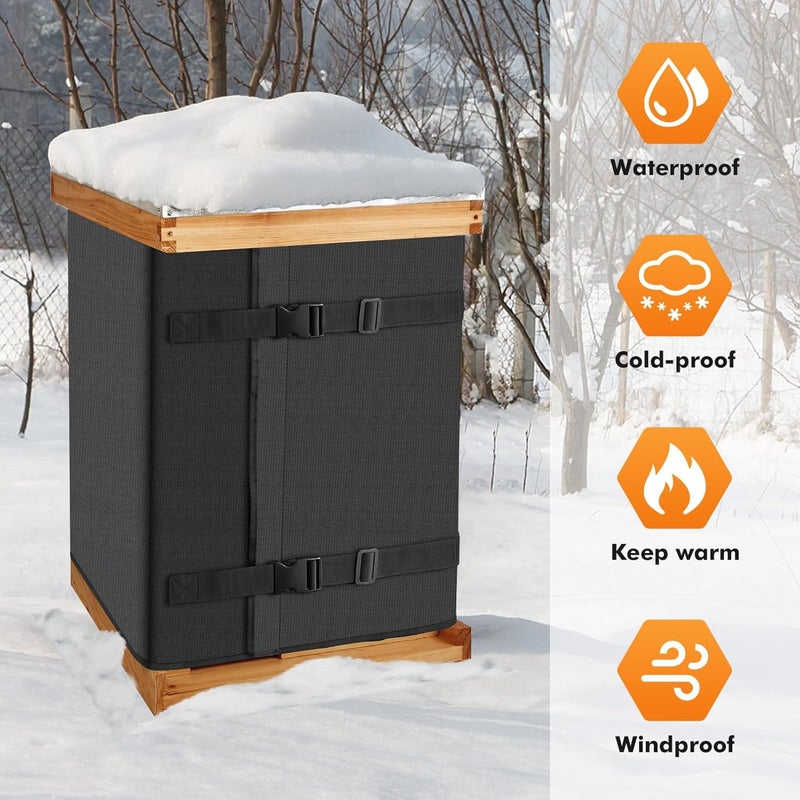 LeadGoods Winter Bee Hive Wrap for 8 and 10 Frame Hives, Adjustable Beehive Wrap Beekeeping Supplies, 600D Oxford Insulated Cover, Waterproof, Windproof, Lightweight, Reusable, 75.98" x 23.6" (1 Pcs) - Image 5